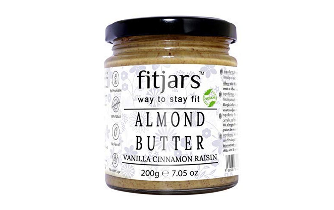 Fitjars Almond Butter with Vanilla Cinnamon Raisin   Glass Jar  200 grams